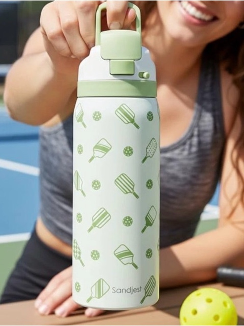 Green Patterned Insulated Water Bottle
